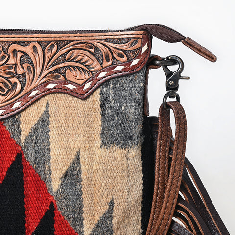 American Darling Hand Tooled Floral Cross body Bag - Hand Woven Saddle Blanket Western Leather Purse