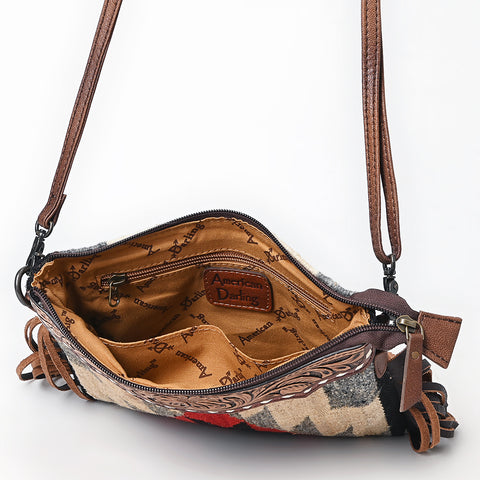 American Darling Hand Tooled Floral Cross body Bag - Hand Woven Saddle Blanket Western Leather Purse