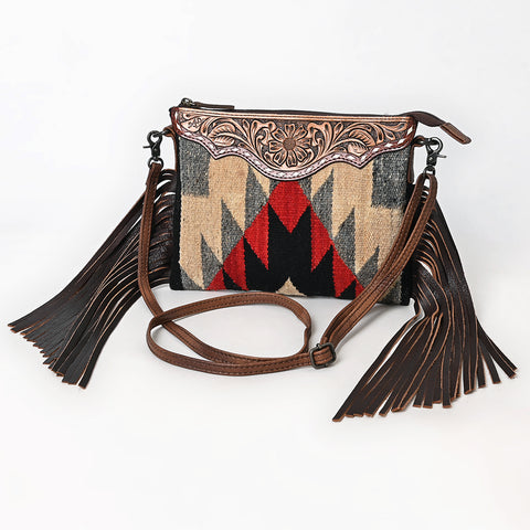 American Darling Hand Tooled Floral Cross body Bag - Hand Woven Saddle Blanket Western Leather Purse
