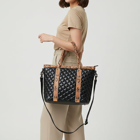 American Darling Hand-Tooled Floral Tote Bag - Quilted Western Leather Handbag