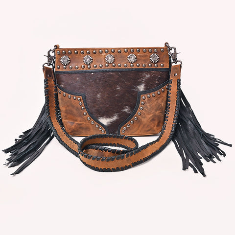 American Darling Hair-On Cowhide Cross body Bag with Fringes and Concho