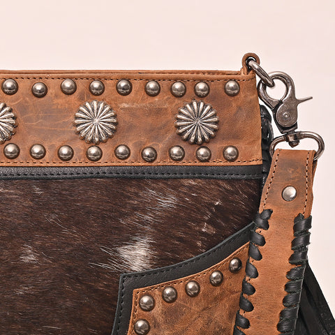 American Darling Hair-On Cowhide Cross body Bag with Fringes and Concho