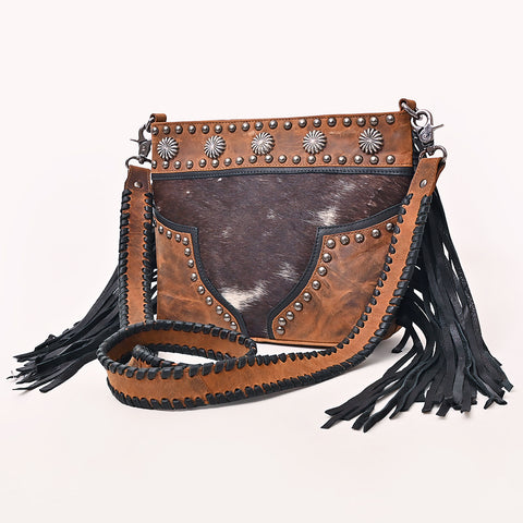 American Darling Hair-On Cowhide Cross body Bag with Fringes and Concho