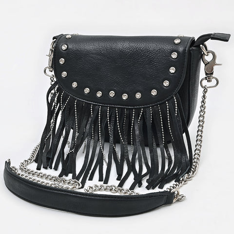 American Darling Riveted Leather Small Cross body Bag with Western Fringes