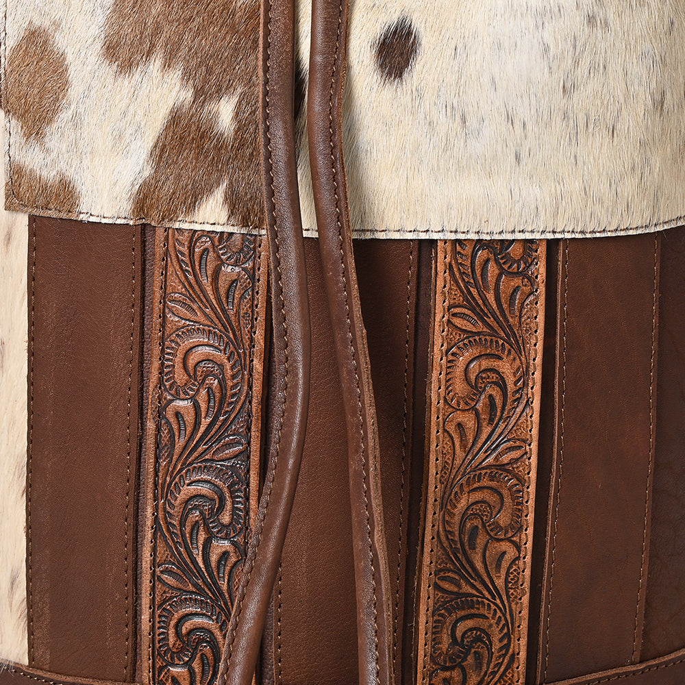 ADBGM754 Bucket Hand tooled Hair-On Genuine Western Leather Women Bag