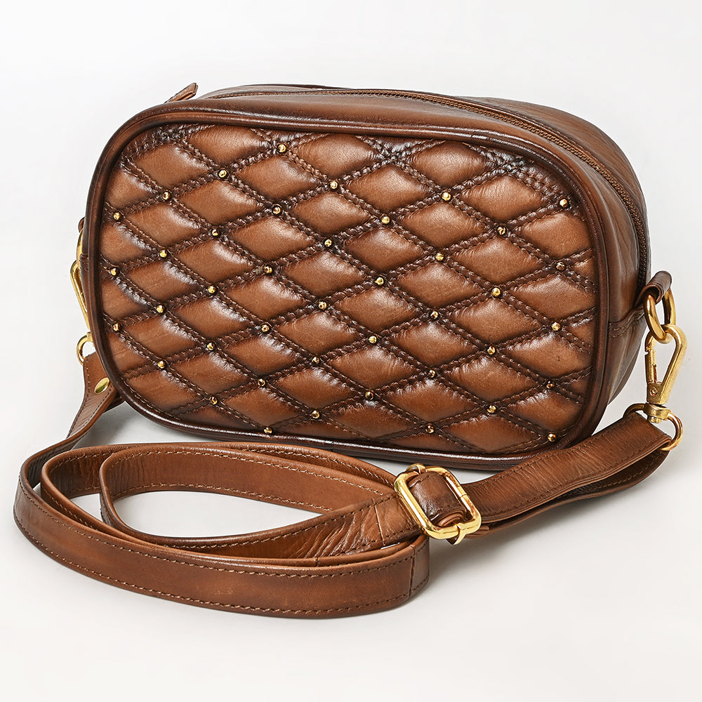 ADBGM757 Western Crossbody - Quilted Leather Oval Bag with Gold Stud Accents
