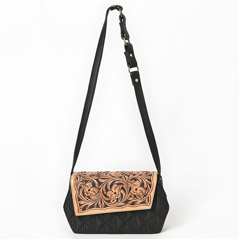 American Darling Quilted Leather Crossbody Bag-Tooled Floral Flap with Western Strap
