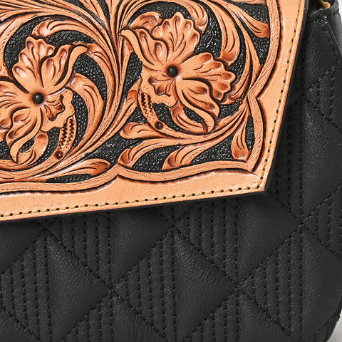 American Darling Quilted Leather Crossbody Bag-Tooled Floral Flap with Western Strap