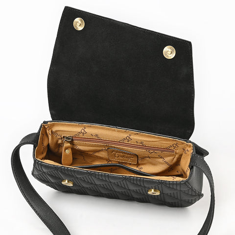 American Darling Quilted Leather Crossbody Bag-Tooled Floral Flap with Western Strap