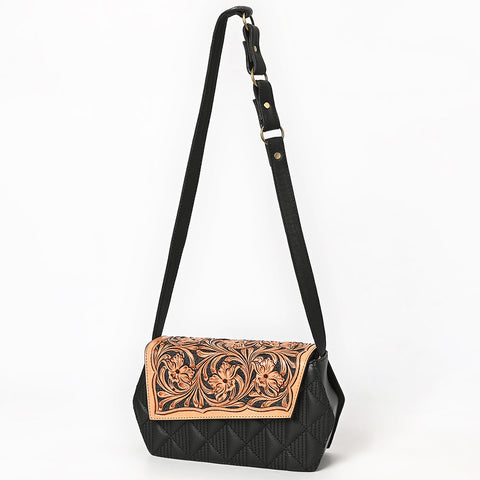 American Darling Quilted Leather Crossbody Bag-Tooled Floral Flap with Western Strap