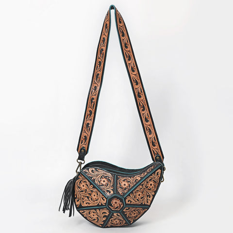 American Darling Hand Tooled Floral Carved Fringe Leather Cross body Bag