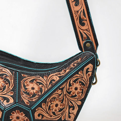 American Darling Hand Tooled Floral Carved Fringe Leather Cross body Bag