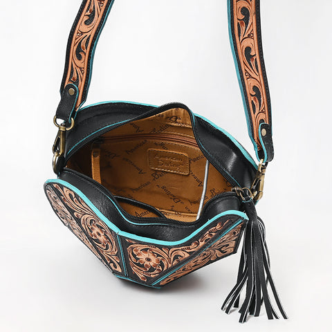American Darling Hand Tooled Floral Carved Fringe Leather Cross body Bag