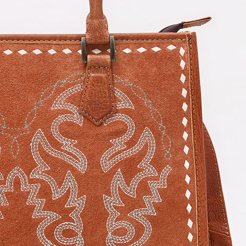 American Darling Western Tote Bag in Boot Stitched Genuine Suede and Full Grain Leather