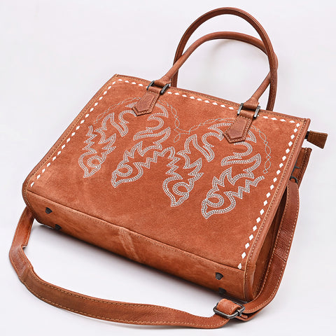 American Darling Western Tote Bag in Boot Stitched Genuine Suede and Full Grain Leather