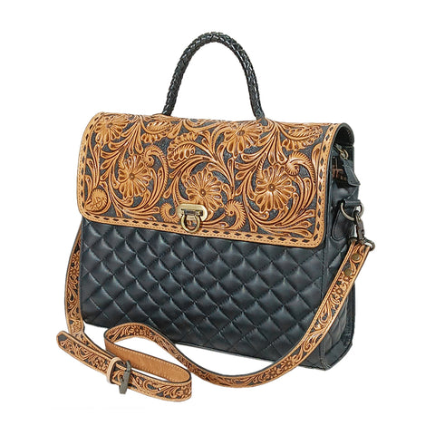 ADBG1800 American Darling Quilted Leather & Tooled Harness Briefcase