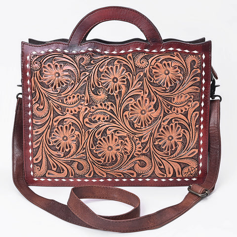 American Darling Hand Tooled Floral Carved Leather Western Briefcase Bag