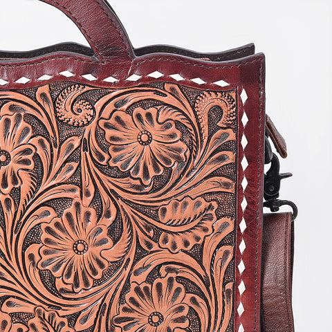 American Darling Hand Tooled Floral Carved Leather Western Briefcase Bag
