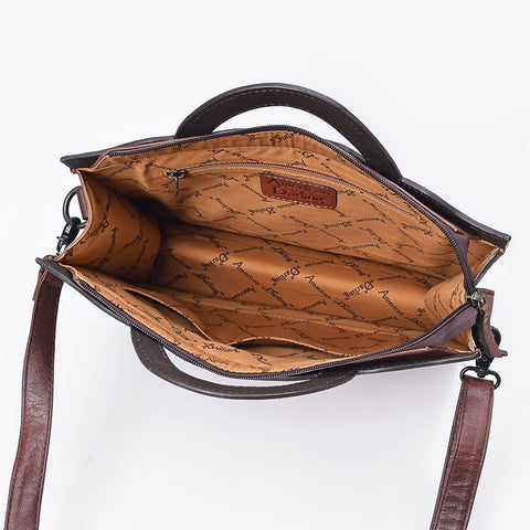 American Darling Hand Tooled Floral Carved Leather Western Briefcase Bag