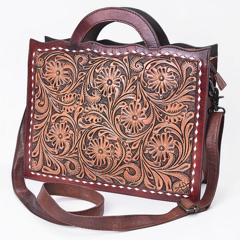 American Darling Hand Tooled Floral Carved Leather Western Briefcase Bag