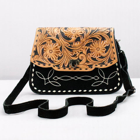 American Darling Hand Tooled Floral & Genuine Suede Western Cross body Bag