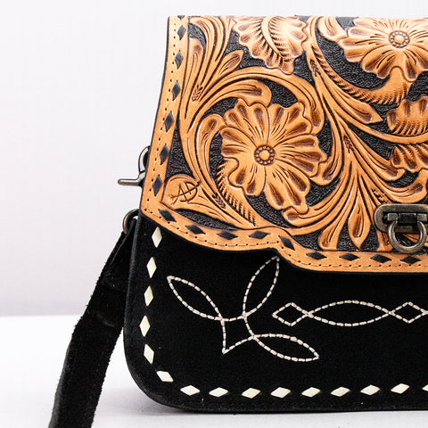 American Darling Hand Tooled Floral & Genuine Suede Western Cross body Bag