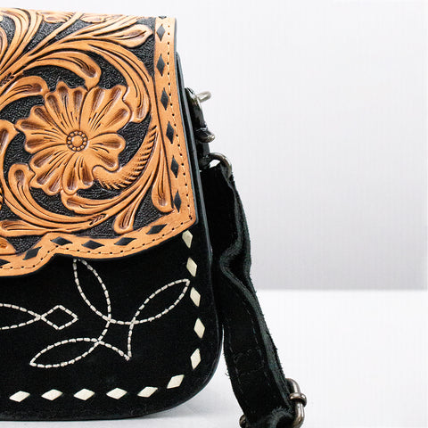 American Darling Hand Tooled Floral & Genuine Suede Western Cross body Bag
