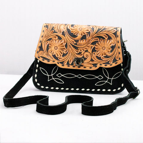 American Darling Hand Tooled Floral & Genuine Suede Western Cross body Bag