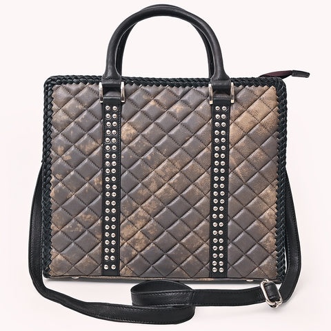 American Darling Handcrafted Quilted Leather Tote Bag with Riveted Accents