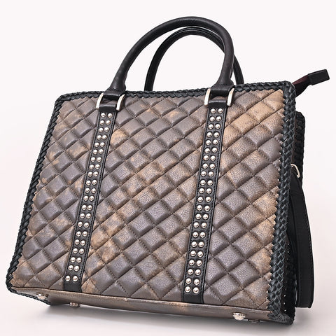 American Darling Handcrafted Quilted Leather Tote Bag with Riveted Accents