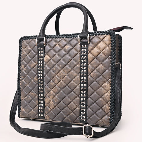 American Darling Handcrafted Quilted Leather Tote Bag with Riveted Accents