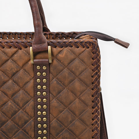 American Darling Quilted Leather Studded Tote Bag with Crossbody Strap