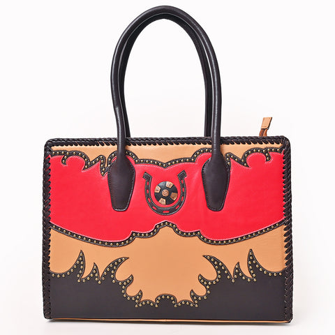 American Darling Handcrafted Rivetted Leather Tote Bag with Braided Accents