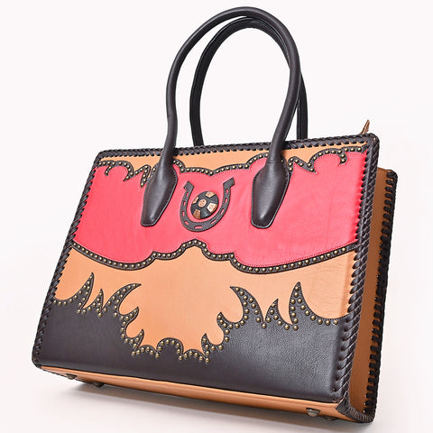 American Darling Handcrafted Rivetted Leather Tote Bag with Braided Accents