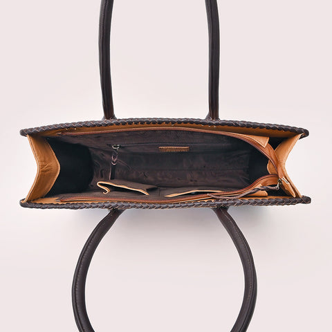 American Darling Handcrafted Rivetted Leather Tote Bag with Braided Accents