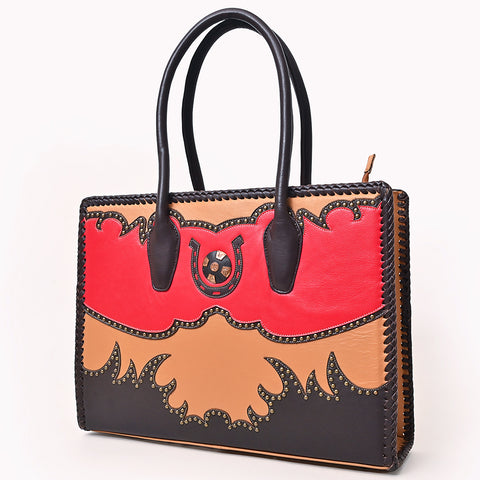 American Darling Handcrafted Rivetted Leather Tote Bag with Braided Accents