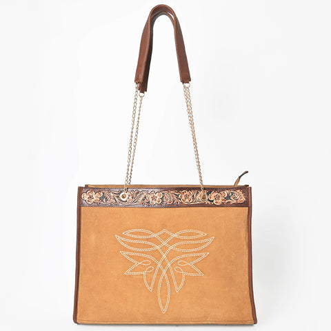 American Darling Hand Tooled Floral Leather Tote Bag with Boot Stitched Detail
