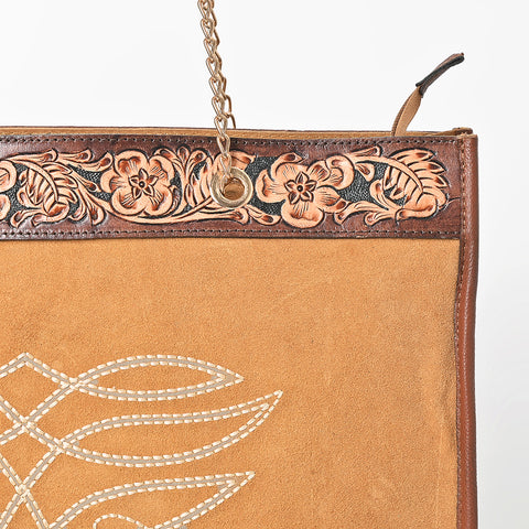 American Darling Hand Tooled Floral Leather Tote Bag with Boot Stitched Detail