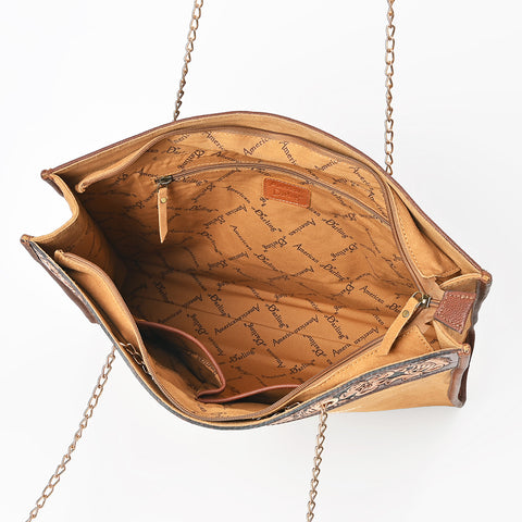 American Darling Hand Tooled Floral Leather Tote Bag with Boot Stitched Detail
