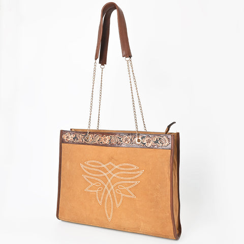 American Darling Hand Tooled Floral Leather Tote Bag with Boot Stitched Detail