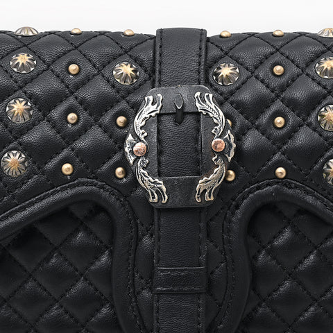 American Darling Quilted Leather Cross body Bag with Rivets and Concho Detail