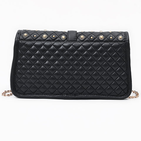 American Darling Quilted Leather Cross body Bag with Rivets and Concho Detail