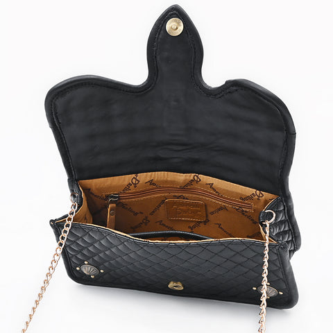 American Darling Quilted Leather Cross body Bag with Rivets and Concho Detail