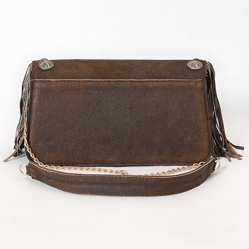 ADBGA872 Brown Genuine suede Fringe Clutch - Western Studded Concho Purse with Chain Strap