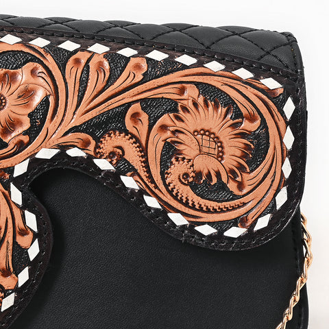 American Darling Hand Tooled Floral Carved Quilted Leather Cross body Bag