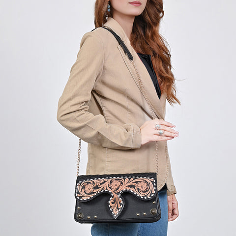 ADBGA874 American Darling Hair-On Cowhide Tooled Fringe Leather Cross body Bag