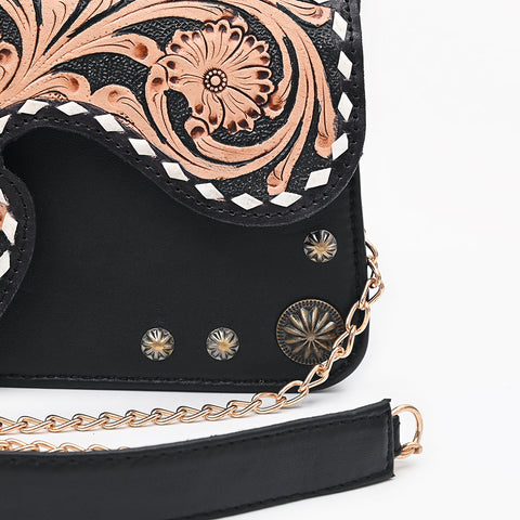 ADBGA874 American Darling Hair-On Cowhide Tooled Fringe Leather Cross body Bag