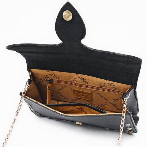 ADBGA874 American Darling Hair-On Cowhide Tooled Fringe Leather Cross body Bag