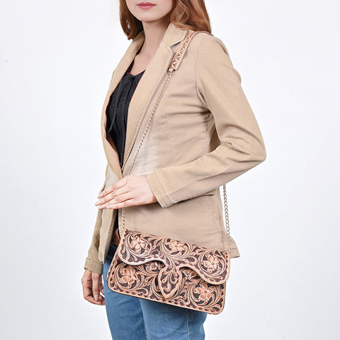 American Darling Hand Tooled Floral Carved Genuine Leather Cross body Bag