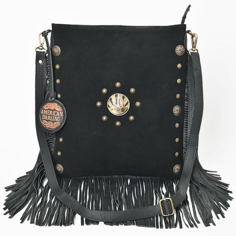 ADBGA879 American Darling Western Suede Large Cross body Bag with Fringes and Concho